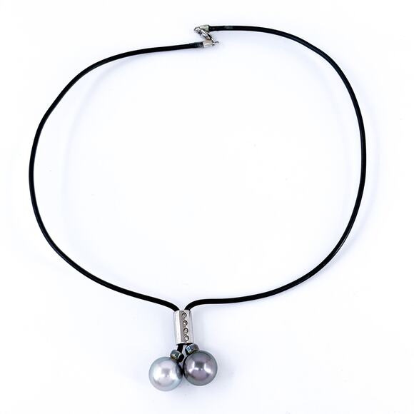 NIB Black Cord With Gray Pearls | Sterling Silver 925 Leather Necklace |  16.5" - Picture 6 of 10